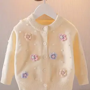 Girls' Embroidered Floral Cardigan Sweater, Soft Knit Jacket for Baby Girls, Comfortable Autumn Wear, Versatile Design, Baby Clothes Girl