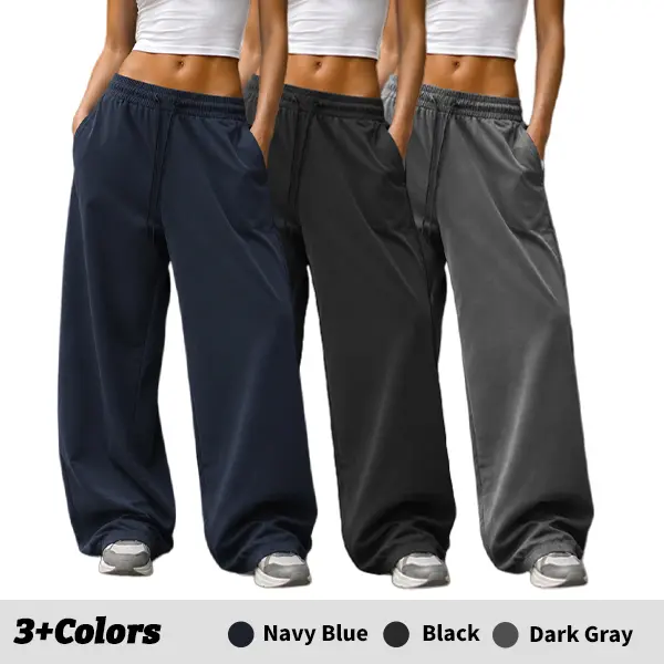 Women's Casual Wide-Leg Sweatpants 3-Pack, High-Waist Drawstring Loose Track Pants with Pockets, Comfy Athletic Lounge BottomsCasual High-Waist Loose Track Pants, Comfortable Pocket Lounge Bottoms Pants Womenswear Basic Minimalist