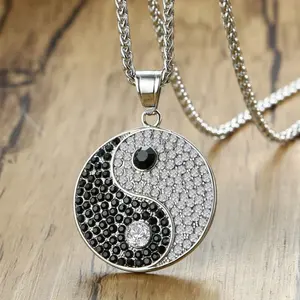 Yin and yang iced out pendant, for women and men , perfect gift with Cuban link or rope chain