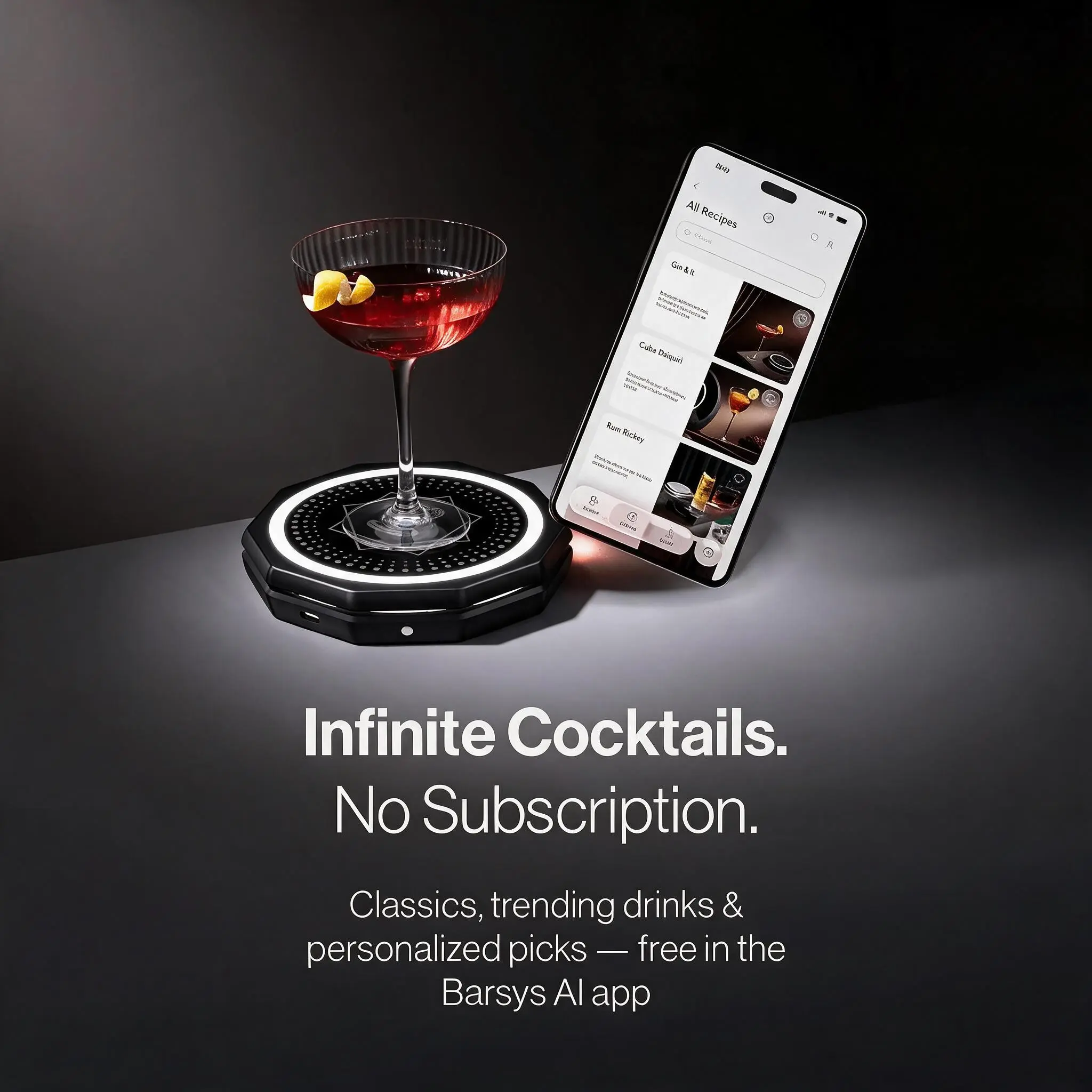 Barsys Smart Coaster 2.0 –Smart Cocktail Maker Portable Cocktail Maker & Drink Mixer, App Controlled Automatic Cocktail Mixing Machine with 1000+ Recipes for Cocktails & Mocktails