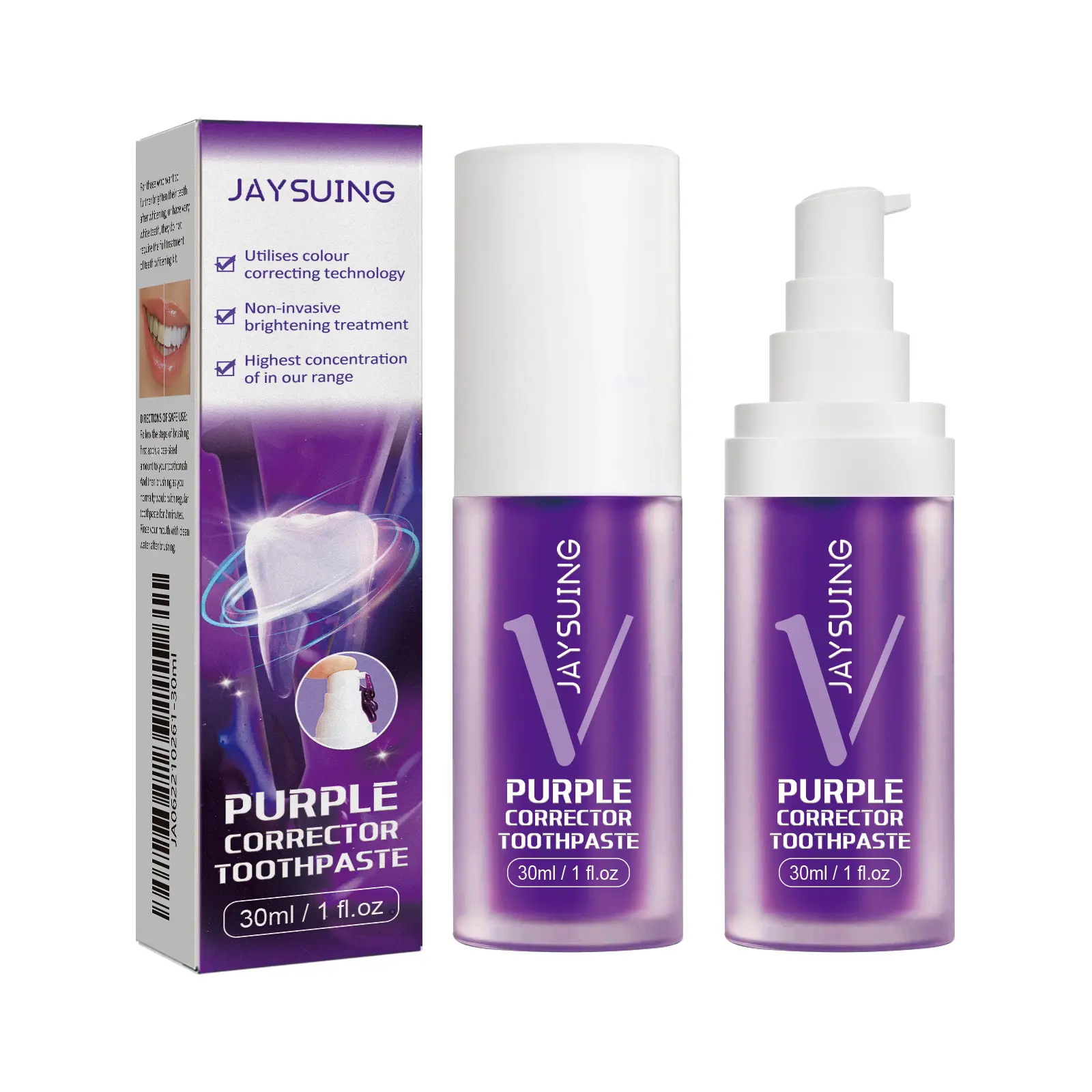 Jaysuing Purple Bright White Toothpaste - Brightens teeth,removes stains, calculus, eliminates oral odor and freshensbreath.