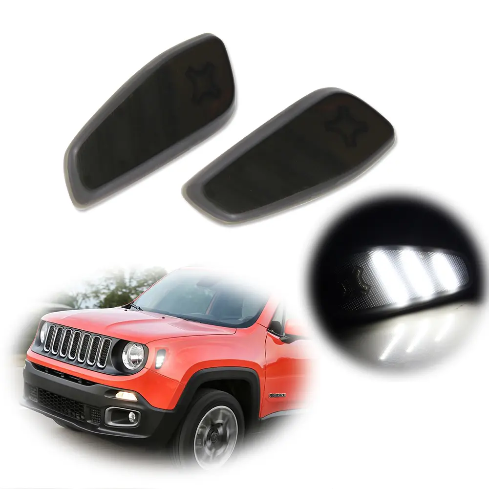 2pcs L + R Smoked White LED Side Marker Lamps Lights For 2015 2016 2017 2018 2019 2020 2021 2022 Jeep Renegade, Replace OEM Part # CH2550134 68256050AA