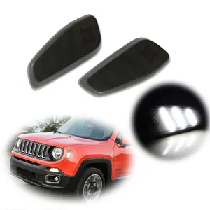 2pcs L + R Smoked White LED Side Marker Lamps Lights For 2015 2016 2017 2018 2019 2020 2021 2022 Jeep Renegade, Replace OEM Part # CH2550134 68256050AA