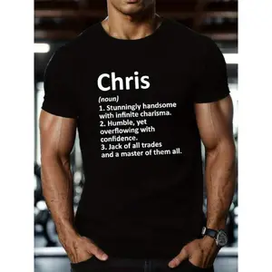 Men's Funny Chris Definition T-Shirt - Retro Black Cotton Short Sleeve Shirt with White Name Print (Chris Meaning) - Casual Humor Gift for Chris Fans, All-Season Fit Tee Oversized Graphic Comfy Basic
