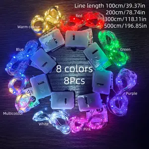 8Pcs/set/8Colors 8Colors For Warm White/Multicolor/Red/Green/Blue/Pink/Purple/White 39/78/118/196Inch 3Modes Copper Fairy LED Ambient String Lights for DIY Party/Wedding/Christmas/Starry Sky Lights/Birthday/Room Layout/Camping/Flower/Cake/Toy Decoration