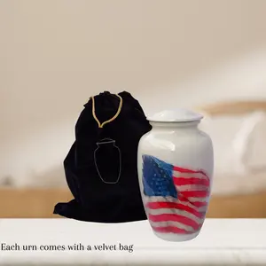 American Flag Patriotic Large Adult Cremation Urn for Human Ashes — With Velvet Bag