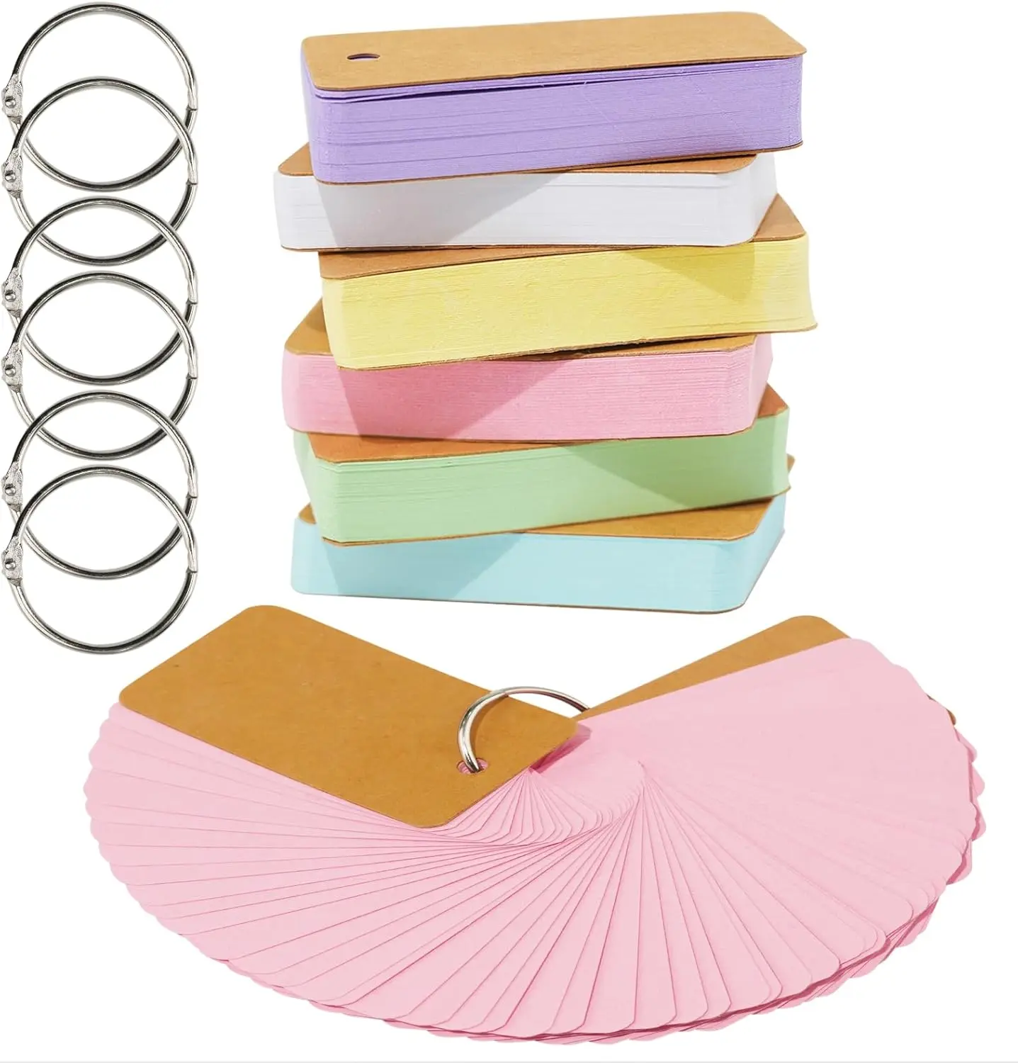 6 Pack Colored Flash Cards with 300 Sheets Study Cards, 2.7 * 1.6 Blank Notecards with Binder Ring, for DIY Greeting Cards, Kindness cards, and Study Cards