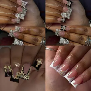 96pcs Y2K Style Medium Duck Nail Art Set, 3D Decorations, Acrylic False Nails, Gel Glue & File, for Women & Girls, Daily Use