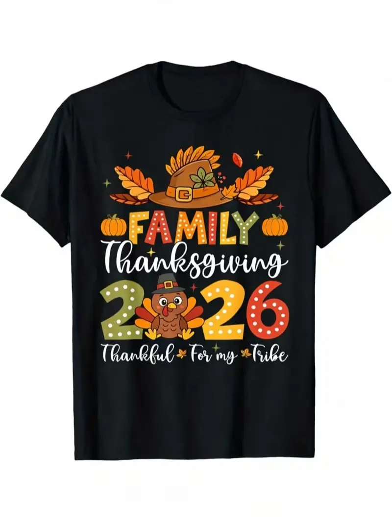 2026Funny "Thank You My Tribe" T-Shirt Suitable for Thanksgiving & Christmas Gifts - Unisex & Turkey Graphic Tee with Autumn Saying, Casual Crewneck Shirt for Parties, Year-Round Wear, Machine Washable Apparel for &
