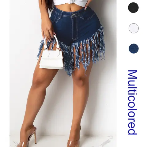 Women's Denim Shorts Summer High Waisted Frayed Raw Hem Ripped Tassels Sexy Short Pants Jeans Piece White Casual Bottom Womenswear Trouser