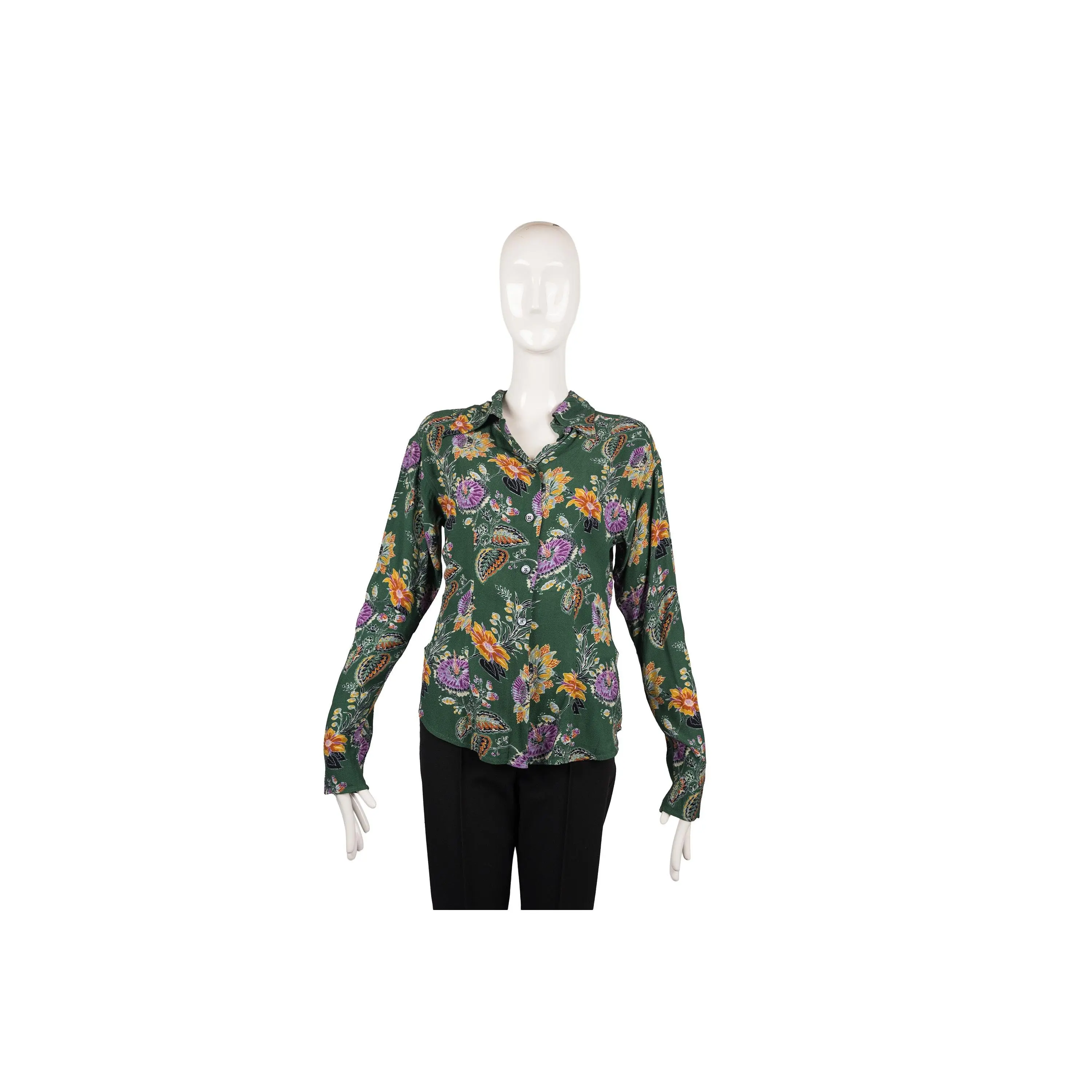 Equipment Green Silk Floral Button-Down Blouse Size 2
