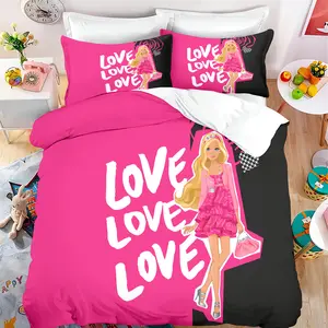 Barbie Pink 3D Children's Duvet Cover Set includes one duvet cover and one/half a pillowcase. Soft, comfortable, and breathable polyester fiber, suitable for all seasons. Quilt Bedding Set