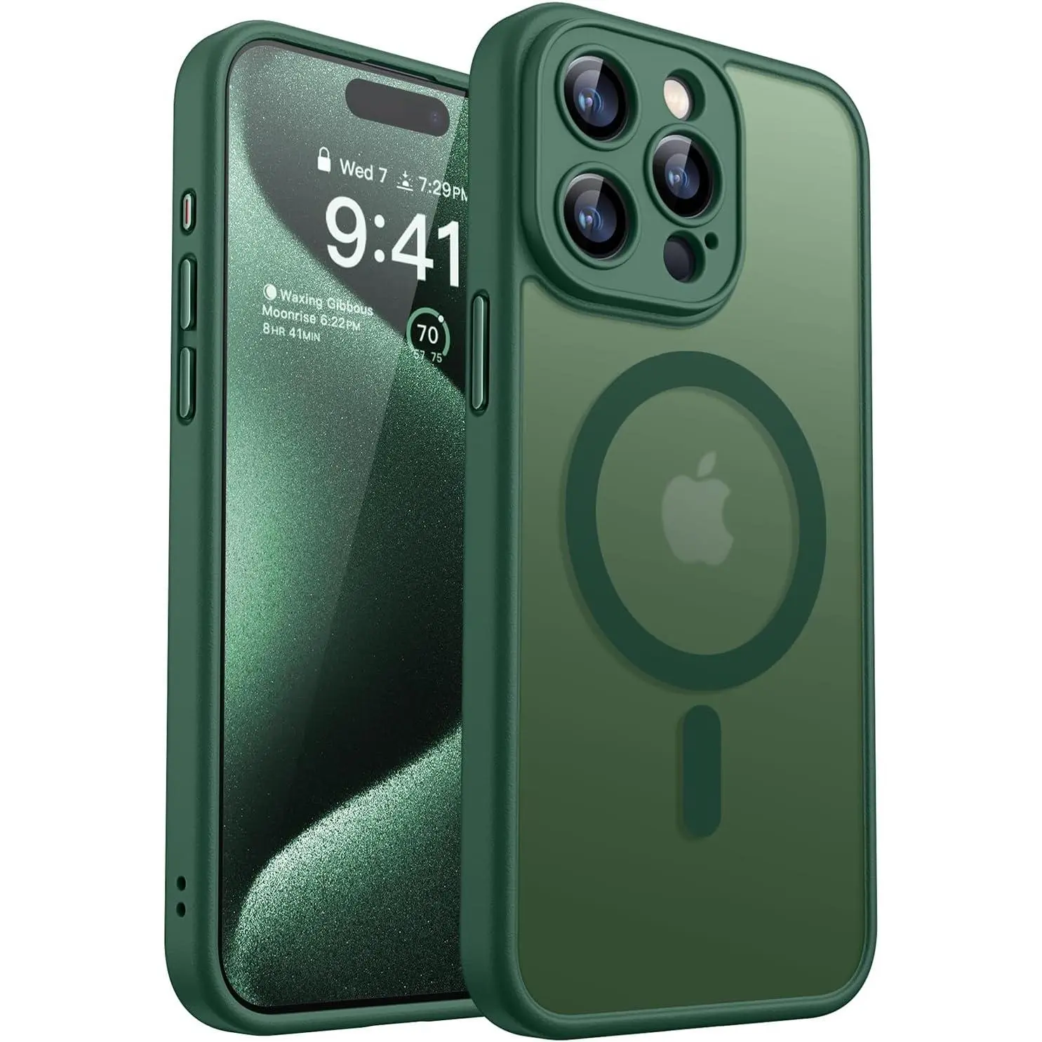 Magnetic Compatible with iPhone 15 Pro Case, Upgraded [Full Camera Protection] [Compatible with Magsafe] [Translucent Matte] Shockproof Protective Phone Case Cover 6.1 Inch - Deep Green
