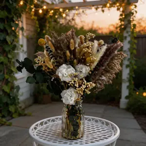Dried Pampas Grass Bouquet with Vase, Boho Birthday Party Decor, US Home Event