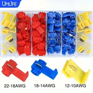 50pcs UMLIFE Solderless Snap Wire Connectors - T-Shaped Quick Splice Connectors with Copper Contacts & PVC Insulation, 2-18AWG/1-12AWG for Automotive, Home Electrical Repairs (Red/Blue/Yellow)