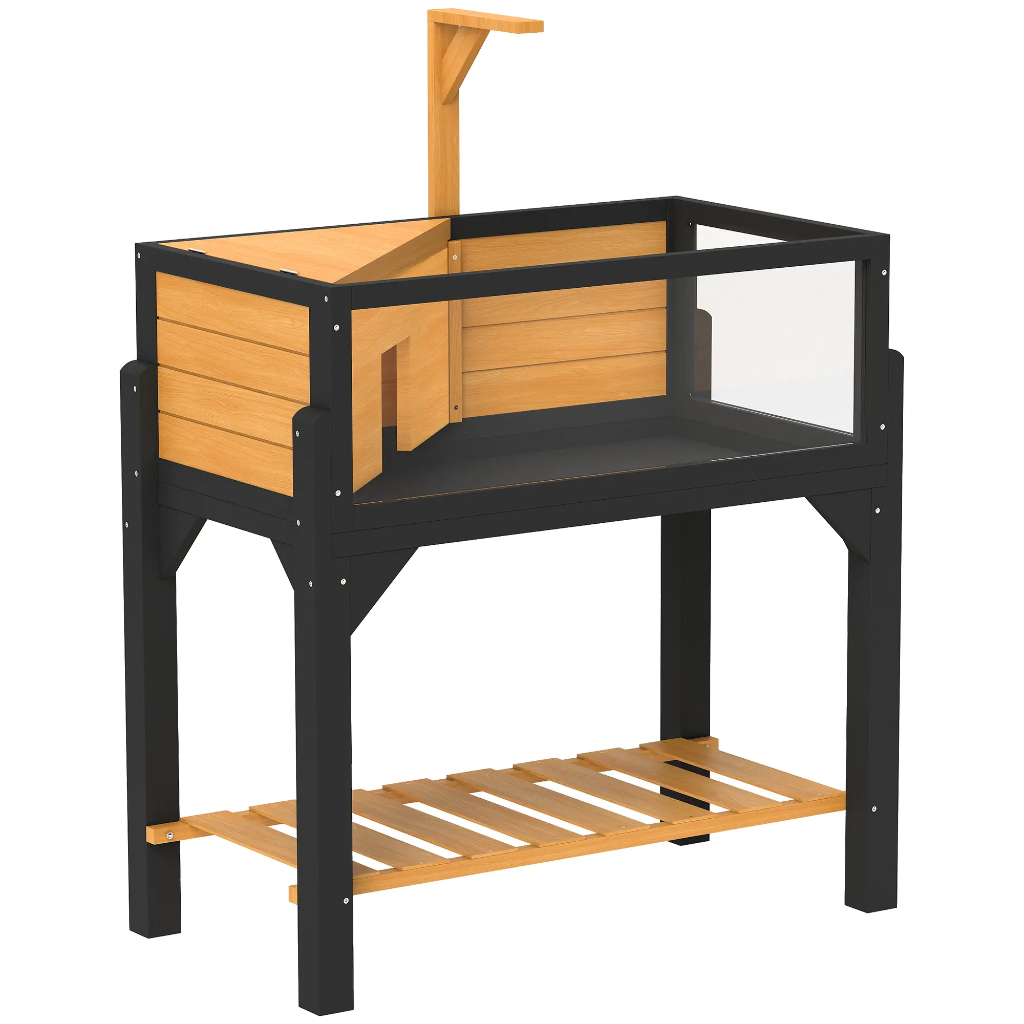 Wooden Tortoise Habitat Terrarium with Storage Shelf, Clear Windows, Openable Top, Lamp Holder - Yellow Reptile Enclosure Pet Supply
