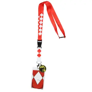 Power Rangers Red Ranger Tyrannosaurus ID Lanyard Badge Holder w Character Card and Tyrannosaurus Emblem Rubber Pendant