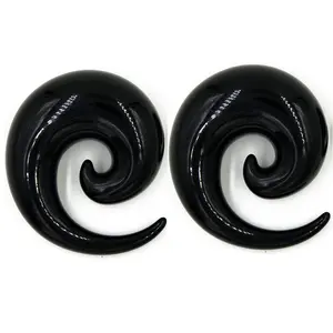 Pair Black Acrylic Spirals tapers plugs 10mm-24mm - CHOOSE YOUR SIZE