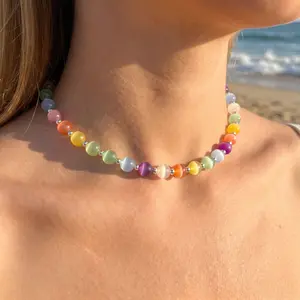 Dopamine UV Reactive Color Changing Necklace/bracelet Sunlight Sensitive Rainbow Beaded Choker, Waterproof & Tarnish-Free Summer Beach Jewelry for Women 18"+2"