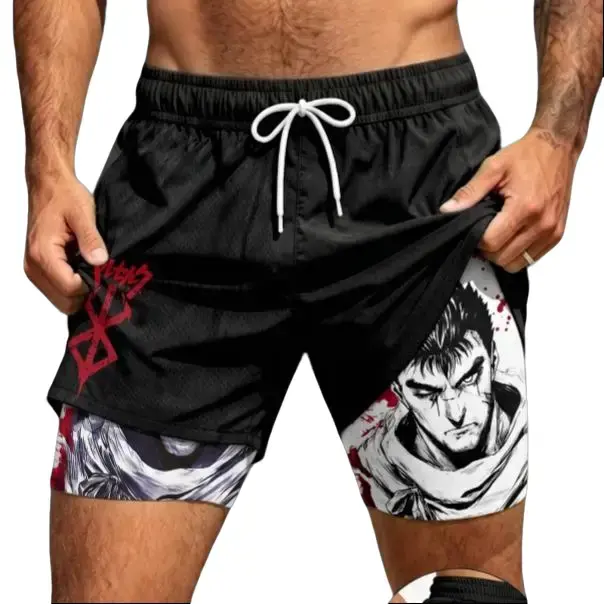 Guts Berserk Performance Shorts Summer Double Layer Beach Pants Fitness Training Pant Sports Swimming Shorts