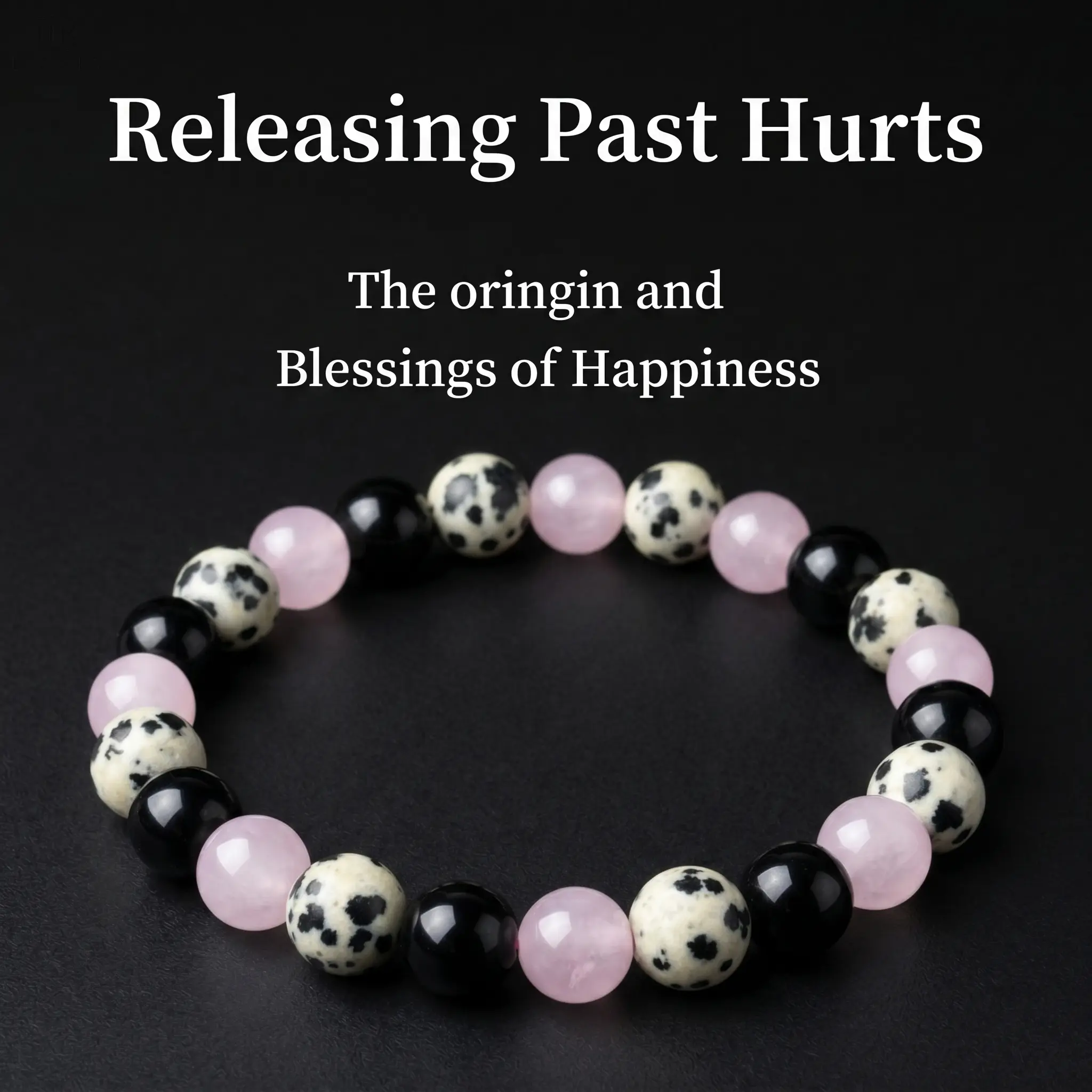 Self-Love & Protection Crystal Bracelet | Rose Quartz, Black Tourmaline & Dalmatian Jasper | Bohemian Handmade Jewelry for Her(1PC) Healing Heart Healing
