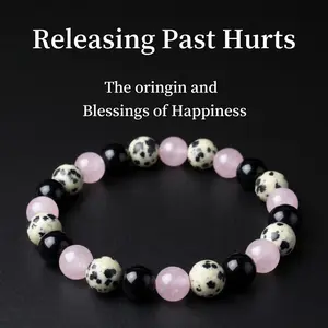 Self-Love & Protection Crystal Bracelet | Rose Quartz, Black Tourmaline & Dalmatian Jasper | Bohemian Handmade Jewelry for Her(1PC) summerwins Healing Heart Healing