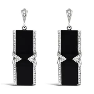 Dallas Prince Sterling Chrome Marcasite & OnyxDrop Earrings