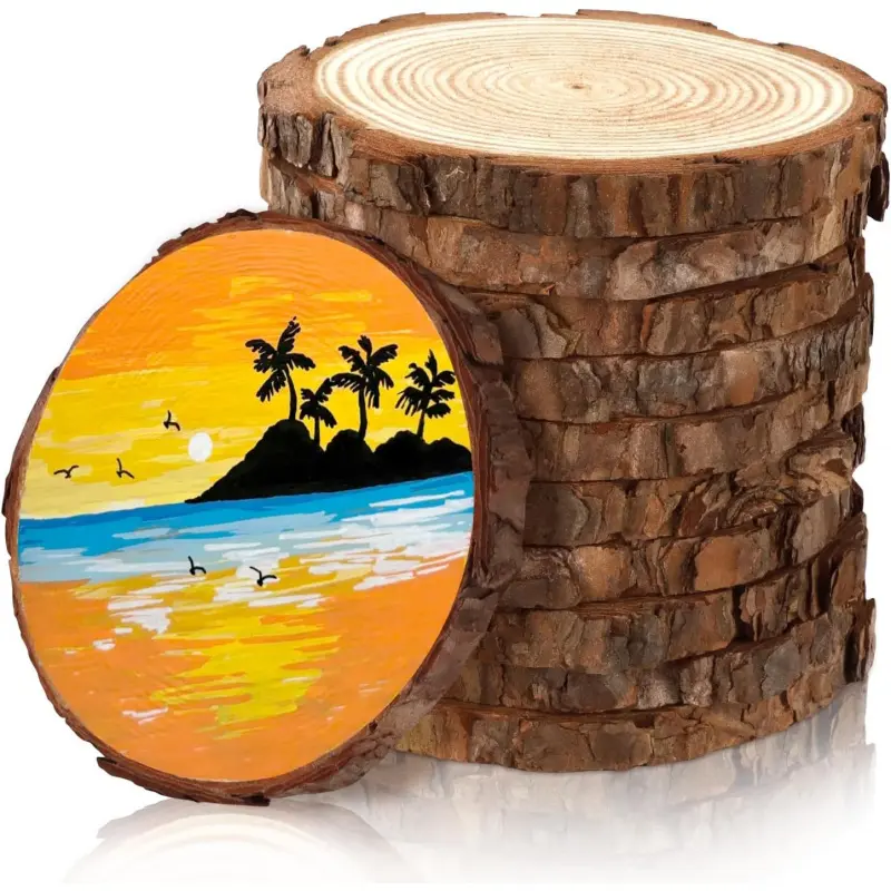 10 PCS Unfinished Wood Slices - 4"-4.7" Round Natural Discs with Tree Bark Edge, All Ages DIY Woodwork Craft Supplies, Table Decoration & Rustic Wedding Centerpieces