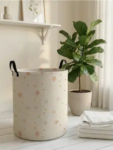 1 piece of pink flower pattern 2D printed open storage box, double handle reinforcement + foldable storage | dirty laundry storage/toy organization/home decoration all-in-one
