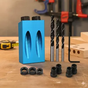 Industrial-Grade Invisible Mortise & Tenon Fixture Set - 15° Dual Bearing Drill Guide, Quick-Change Clamp, Precision Jig & DIY Assembly Tools, Angle Drill Guide, Titanium-Coated Countersink, Wood Joiner