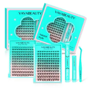 VAVABEAUTY Black Brown Lashes Clusters Invisible Band Natural Lash Extension Kit with Bond & Seal Mascara Look DIY Lashes 8-16mm  D Curl Long Lasting Beginner Friendly