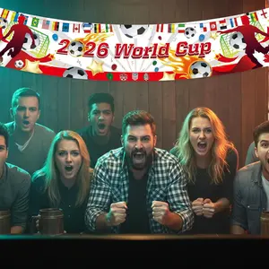2D Flat Banner 1pc, Football Flag Decoration Background Cloth, World Map Trophy Photo Backdrop, Soccer Party, Bar, Home, No Power Needed