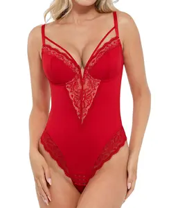 Popilush Shapewear Strappy Tummy Control Lace Inset Bodysuit Womenswear