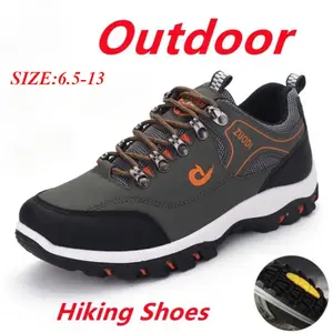 Men's Outdoor Sports Shoes Casual Leather Sneakers Breathable Waterproof Camping Shoes Anti-slip Shock Absorption Hiking Shoes