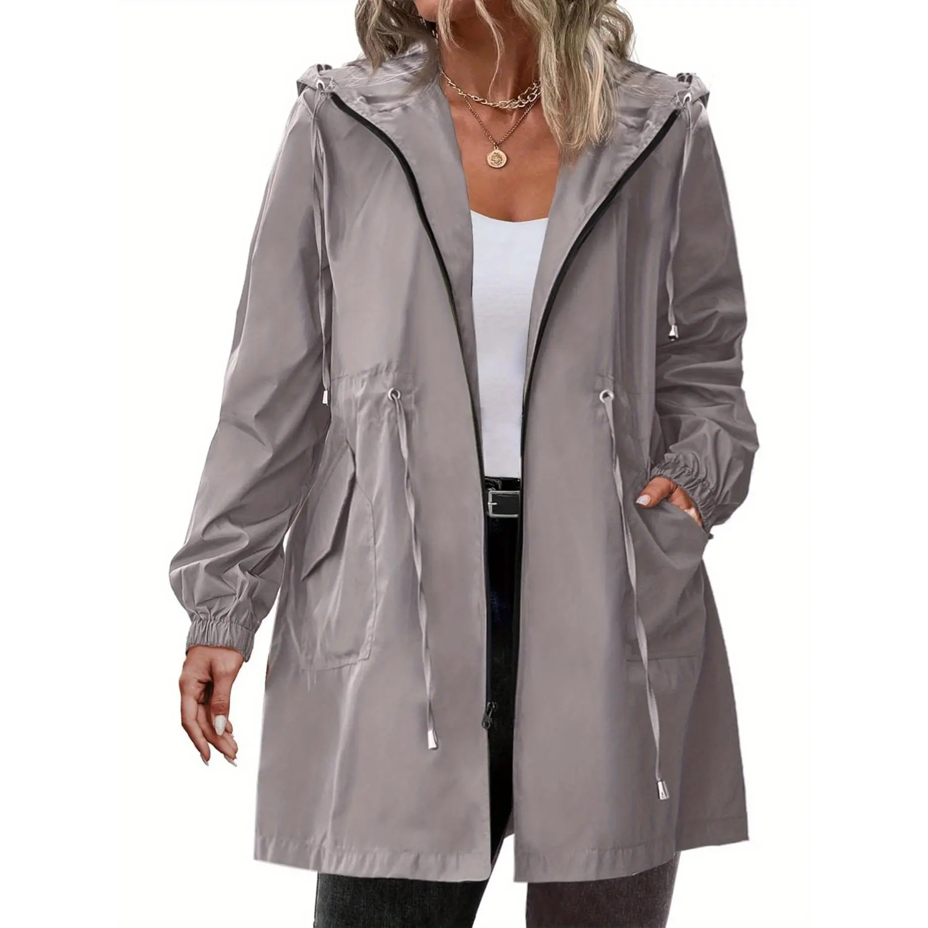 Women's Rain Jacket Plus Size Long Raincoat Lightweight Hooded Windbreaker Waterproof Jackets with Pockets - For Women - Suitable for Rainy Days - Perfect Gift for Outdoor Enthusiasts