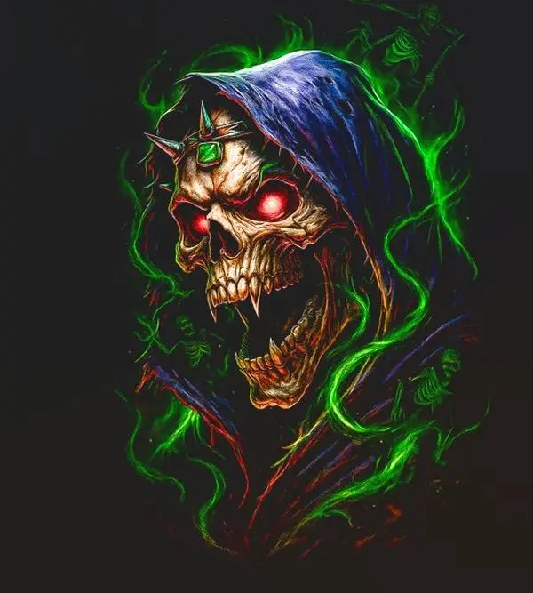 HalfTone Skull Design Ready-to-Press DTF Direct-to-Film Heat Transfer Prints for Black Fabric, 300-320°F Firm Press Settings