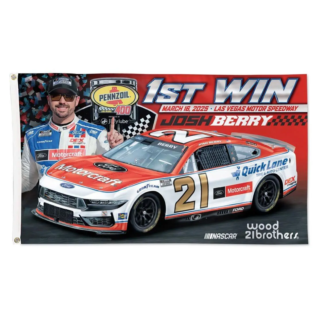 Josh Berry #21 Champion Nascar Cup Series 3x5 FT Flag Wall Decore Banner
