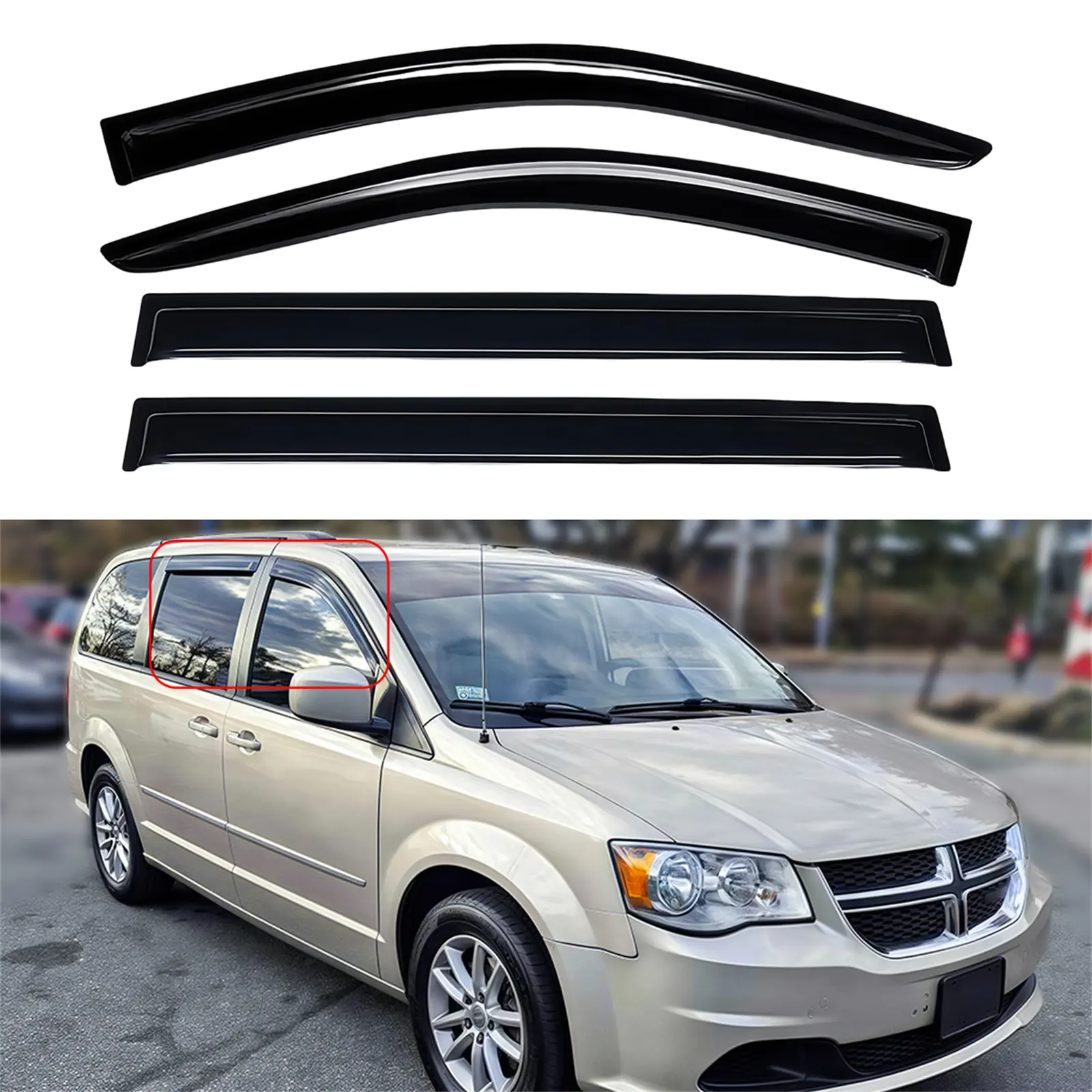 2008-2016 – Chrysler Town & Country – 2008-2020 Dodge Grand Caravan | 2009-2014 Volkswagen Routan | Window Visors Rain Guards Vent Deflectors | Tape-On, 4PCS #ChryslerTownandCountry #DodgeGrandCaravan #VolkswagenRoutan #WindowVisors #TapeOnRainGuards, C f