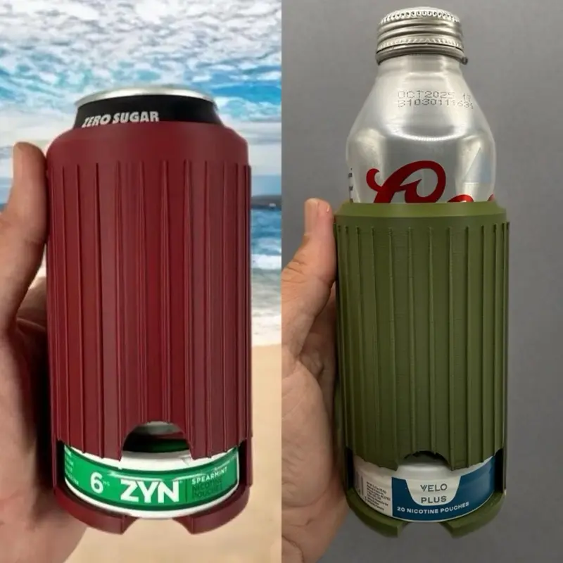 Drink Holder – Built-In Nicotine Pouch Storage – Durable Can Sleeve - Fits 12/16oz Cans - Comes With Slim Can Adapter - ZYN -or- Velo Plus