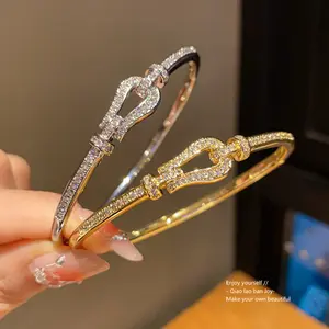 18K Real Gold Plated Zircon Horseshoe Clasp Bracelet New Retro Niche Bracelet Light Luxury High-end Jewelry Wholesale