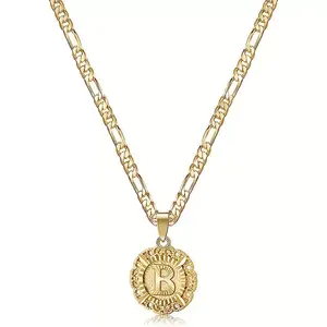 Meraki NK Chain with Round Lace A-Z Initial Pendant Golden-Tone Letter Necklace 50+5 cm Length for Women's Daily Wear Jewelry Adults Handmade Fashion Accessory