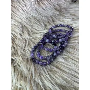 Amethyst 8mm Sphere Bracelet - Purple Beads with Smooth Finish