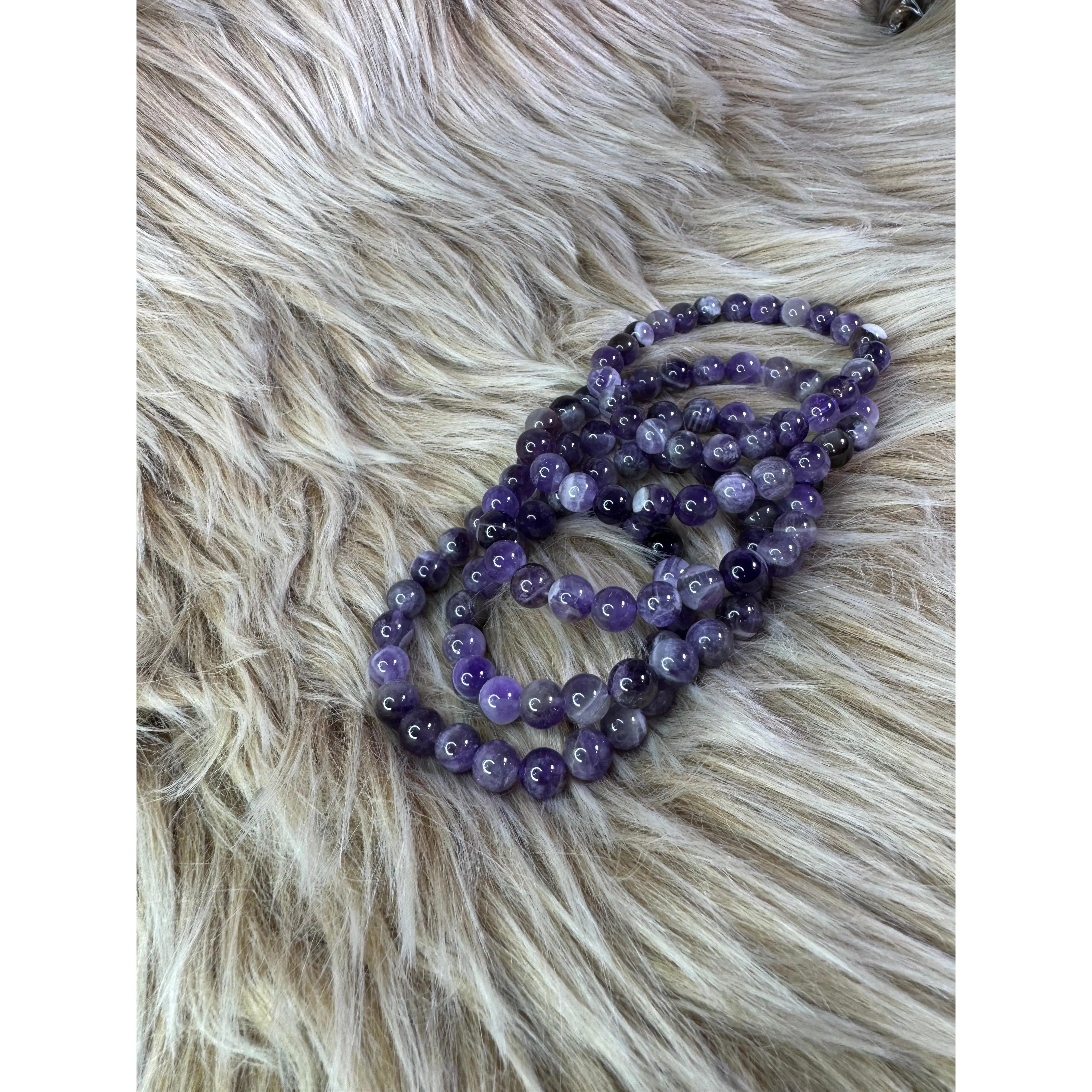Amethyst 8mm Sphere Bracelet - Purple Beads with Smooth Finish