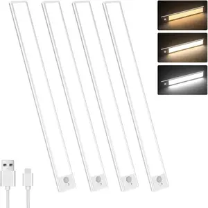 4 Pack LED Closet Light,Under Cabinet Lighting Battery Powered Input Wireless Motion Sensing Light, Auto On Off Switch, Motion Sensor & Light Sensor, Light Beam Adjustable