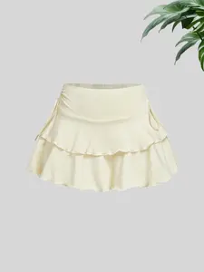【Plus Size】 Solid Color Layered Hem Skirt, Casual Fashion Mini Skirt for Daily Outdoor Wear, Women Clothing for Summer
