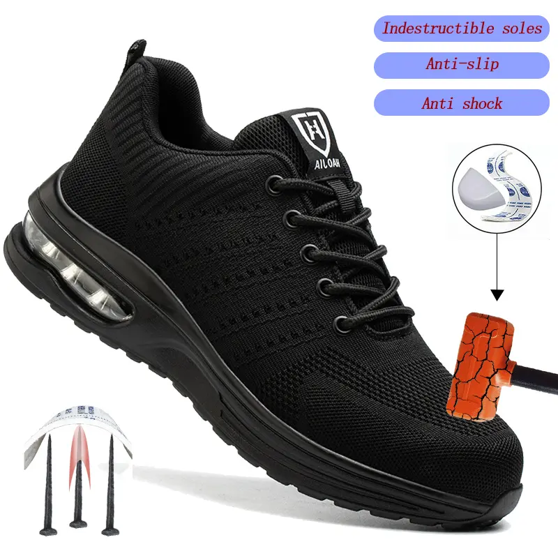 Work Sneakers Steel Toe Shoes Men Safety Shoes Puncture-Proof Protective Boots Fashion Indestructible Roofing Shoes light Breathable workout sneaker lifesaver boot industrial construction Closed Mesh