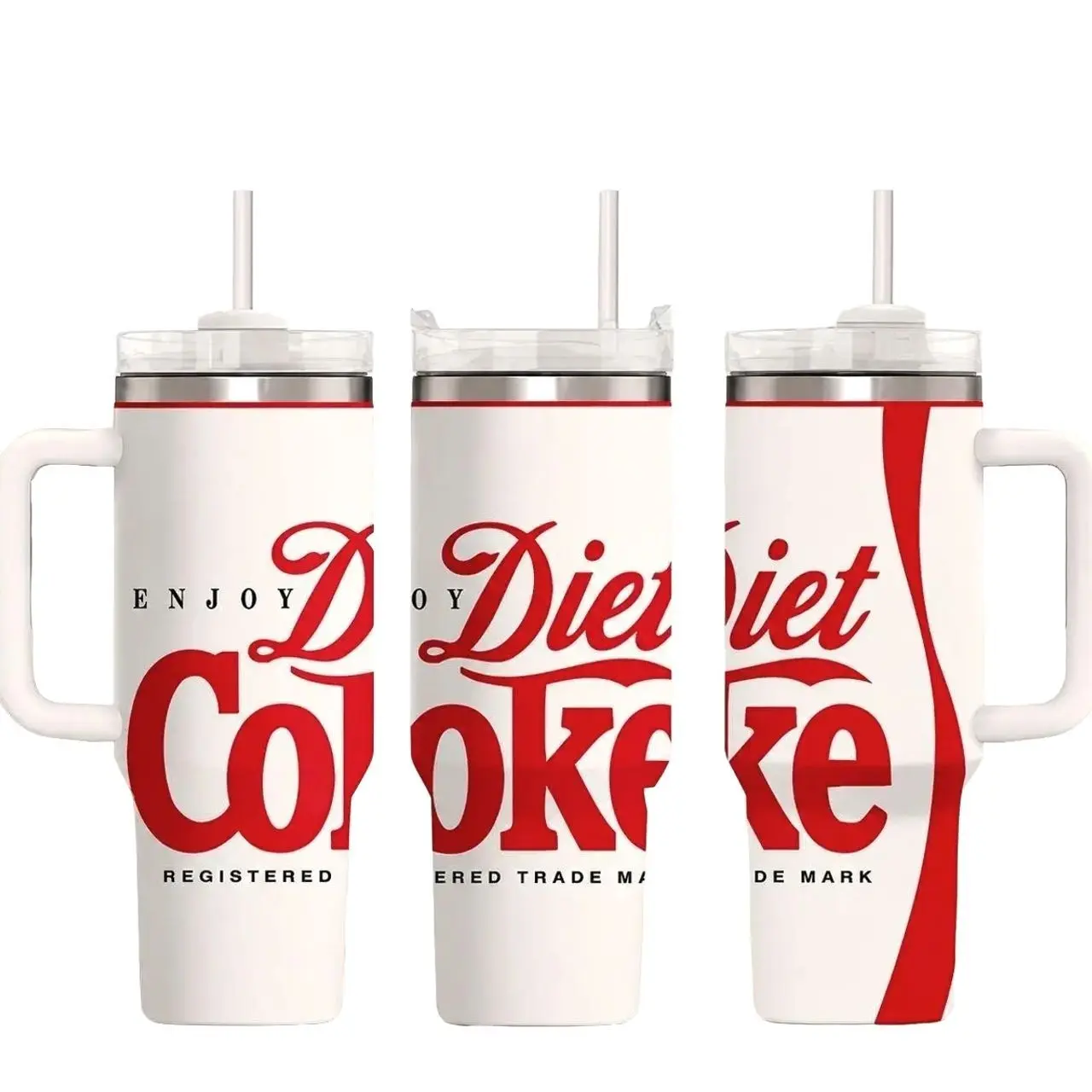Diet Coke 40oz Insulated Tumbler with Handle & Straw, Stainless Steel Travel Mug, Cute Soda Lover Cup, Feminine Gift, TikTok Trend