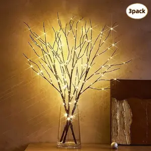 3pcs simulated tree branch shaped DIY decorative light, powered by battery box (excluding battery), warm color, interior decoration, Christmas decoration, room decoration, night light, flower decoration, wedding scene decoration, holiday gift,