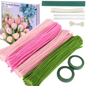400pcs Hair Root Cleaning Strips Craft Kit, Mixed Colors DIY Flower Making Set, Includes Floral Wire, Gardening Tape, Stamen & Ribbon