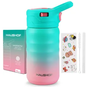 #JumpstartSale HAUSHOF Kids Water Bottle 12 oz BPA-free with Straw and Stickers, Stainless Steel Vacuum Double Wall Insulated cup with Leak Proof for school, Gift, Boys & Girls